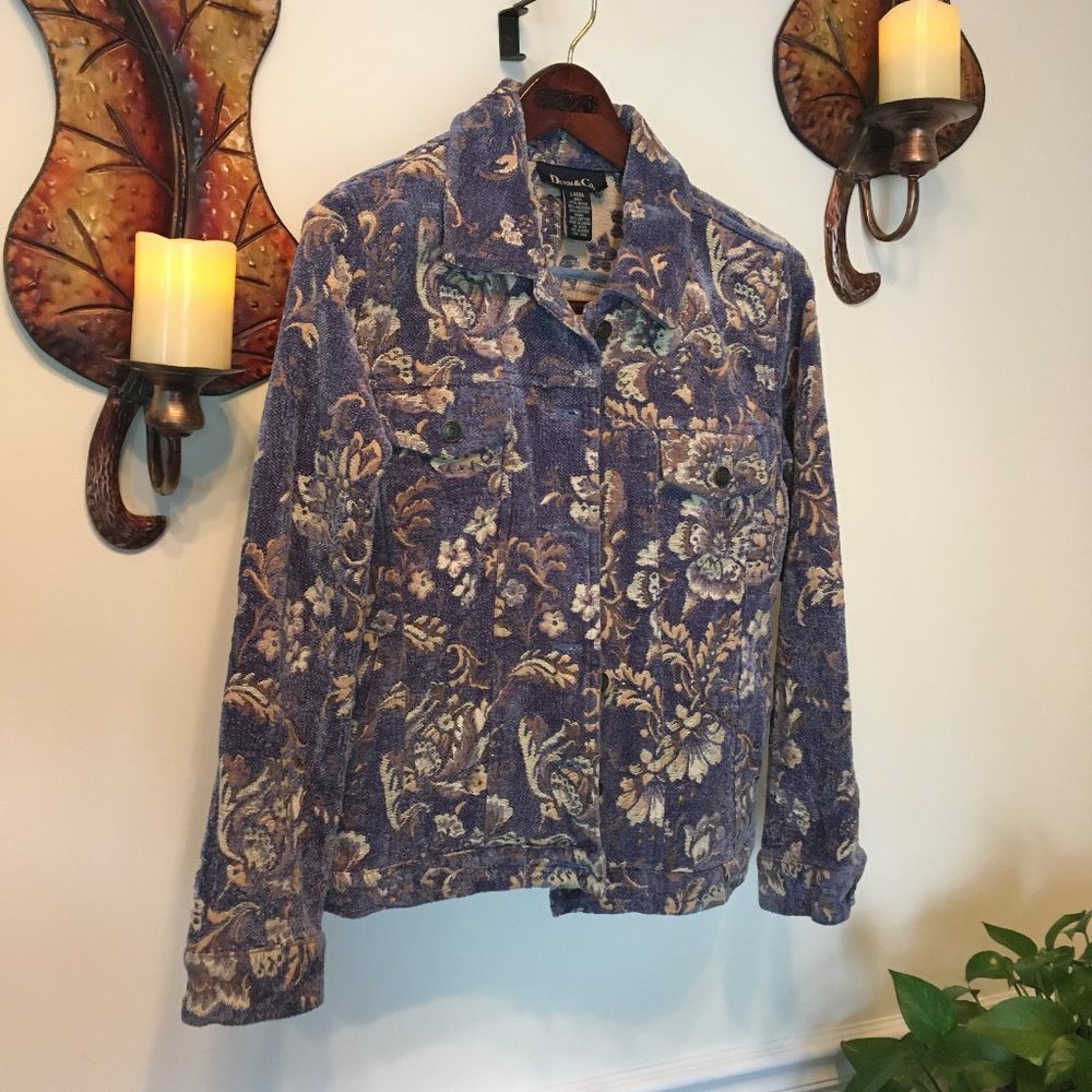 Denim & Co. Blue & Tan Tapestry Jacket